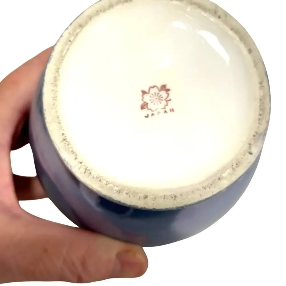 Vintage Japan Vase blue lustre ware urn shape side handles floral decorative